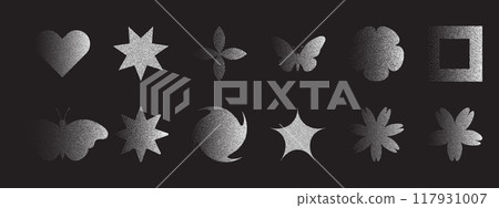 Set of abstract shapes with with photocopy effect. Vector noise grainy texture. 117931007