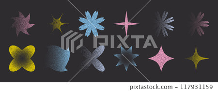 Abstract geometric design elements with photocopy effect. Modern shapes in trendy retro style. Vector noise grainy texture. Abstract geometric design elements with photocopy effect. Modern shapes in trendy retro style. Vector noise grainy texture. 117931159