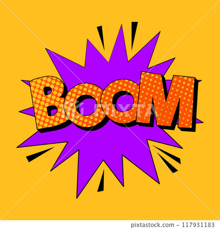 BOOM comic book bubble in trendy pop art style. Bright cartoon message. BOOM comic book bubble in trendy pop art style. Bright cartoon message. 117931183
