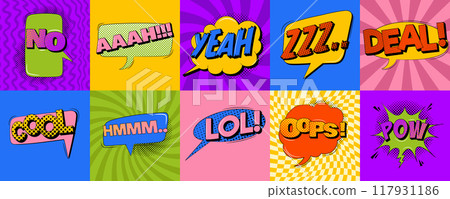 Sound bubble speech in trendy pop art style. Comic sound effects 117931186