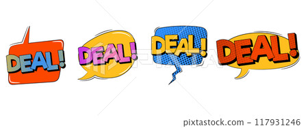 Comic speech bubble collection in trendy retro style. DEAL text Comic speech bubble collection in trendy retro style. DEAL text 117931246