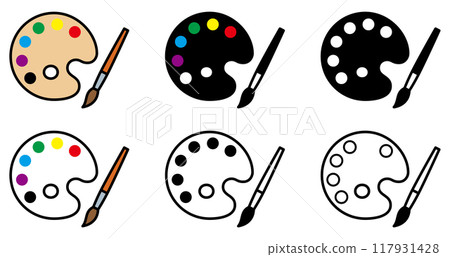 各種形狀的繪畫調色板的向量插圖集 117931428