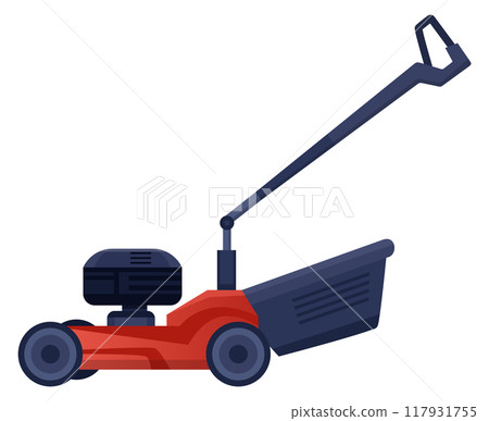Lawn trimming machine. Push mower cartoon icon 117931755