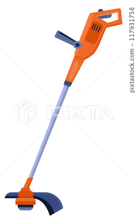 Grass trimming device cartoon icon. Lawn mower 117931758