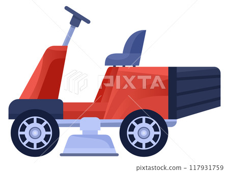 Riding lawn cut mover machine cartoon icon 117931759