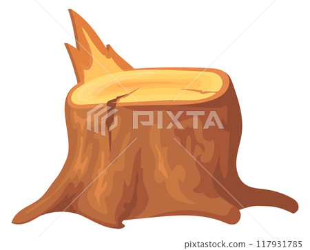 Tree stump cartoon icon. Wooden trunk cut 117931785