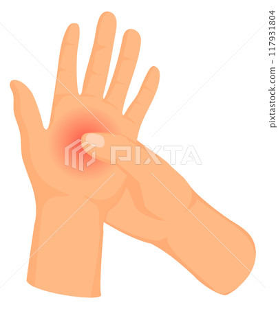 Palm pain. Hand injury. Pressing ache icon Palm pain. Hand injury. Pressing ache icon 117931804