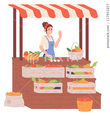 Farm market stand with fresh vegetables. Organic food stall 117931857