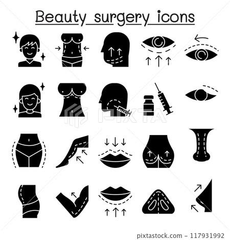 Plastic surgery icon set in glyph style 117931992