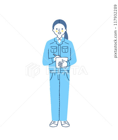 Smiling young woman in work clothes 117932289