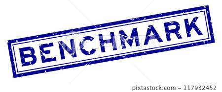 Grunge blue benchmark word square rubber seal stamp on white background 117932452