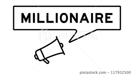 Megaphone icon with speech bubble banner in word millionaire on white background Megaphone icon with speech bubble banner in word millionaire on white background 117932500