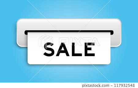 White coupon banner with word sale from machine on blue color background White coupon banner with word sale from machine on blue color background 117932548