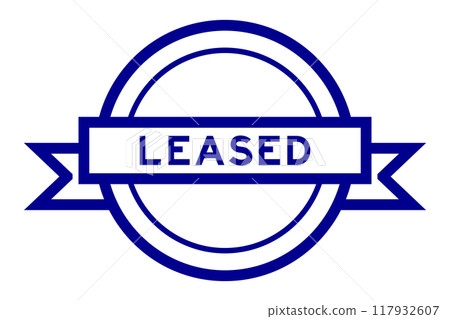 Vintage blue color round label banner with word leased on white background 117932607
