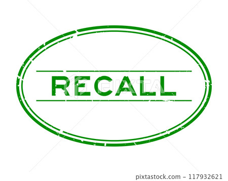 Grunge green recall word oval rubber seal stamp on white background 117932621