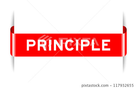 Red color inserted label banner with word principle on white background 117932655
