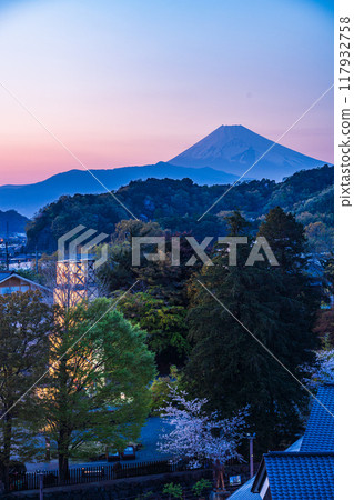 [Shizuoka Prefecture] World Heritage Site: Illuminated Nirayama Reverberatory Furnace and Mt. Fuji at dusk 117932758