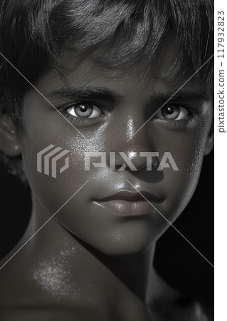 Young boy posing and making direct eye contact 117932823