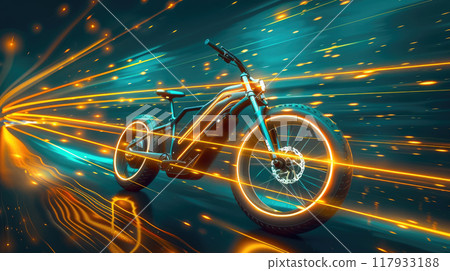 An electric bike with light streaks and motion effect. 117933188