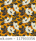 Yellow retro magnolia pattern 117933356