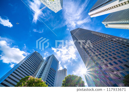 Tokyo cityscape in Japan, with views of airplanes, Kogakuin University, Shinjuku Center Building, Sompo Japan, etc. = 20th 117933671