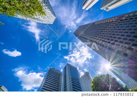 Tokyo cityscape in Japan, with views of airplanes, Kogakuin University, Shinjuku Center Building, Sompo Japan, etc. = 20th 117933852