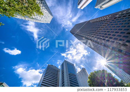 Tokyo cityscape in Japan, with views of airplanes, Kogakuin University, Shinjuku Center Building, Sompo Japan, etc. = 20th 117933853