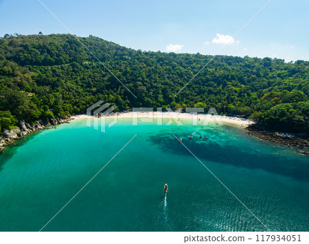Drone view Beautiful sea in high season at Phuket Thailand Drone view Beautiful sea in high season at Phuket Thailand 117934051