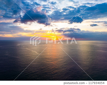 Sunset sky, Nature beautiful Light Sunset or sunrise over sea, Colorful dramatic majestic scenery sky,Amazing clouds and waves in sunset sky nature light cloud background 117934054
