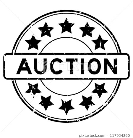 Grunge black word auction with star icon round rubber seal stamp on white background 117934260