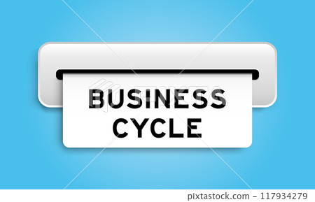 White coupon banner with word business cycle from machine on blue color background White coupon banner with word business cycle from machine on blue color background 117934279