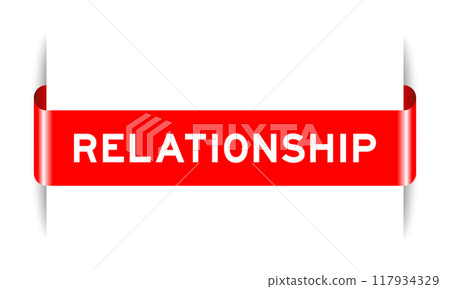Red color inserted label banner with word relationship on white background 117934329