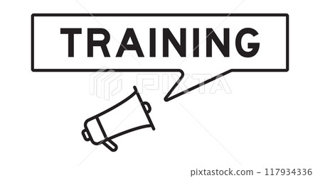 Megaphone icon with speech bubble in word training on white background 117934336