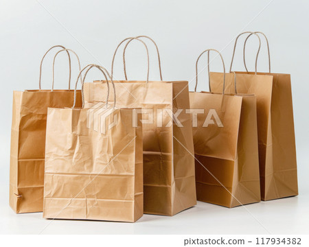Brown paper shopping bag isolated 117934382