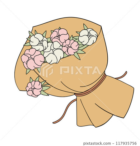 bouquet of peonies in craft paper bouquet of peonies in craft paper 117935756