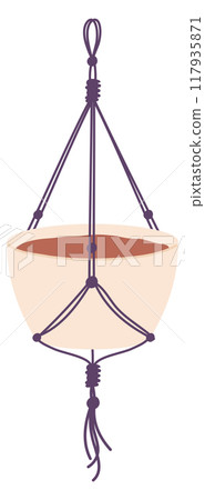 Flowerpot hanging on rope. Home botany hanger icon 117935871