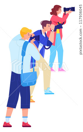 Paparazzi line. Journalist and photographers shooting event Paparazzi line. Journalist and photographers shooting event 117936045