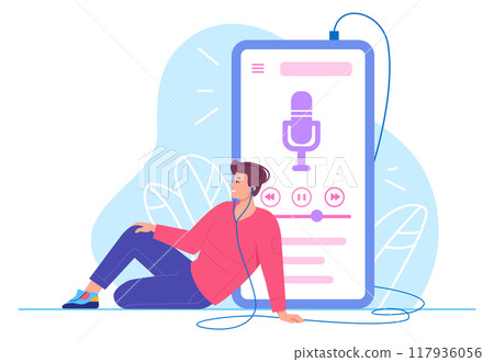 Podcast listening. Music or audio online stream 117936056