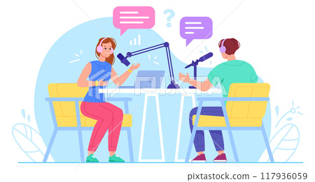Podcast concept. People talking in audio show studio 117936059
