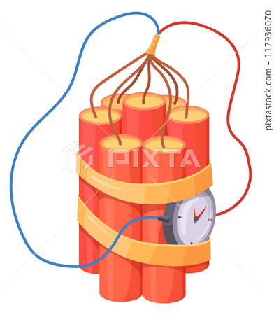 Cartoon bomb icon. Round detonator on explosive sticks 117936070