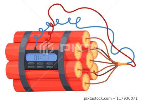 Time detonator on explosive bomb cartoon icon 117936071