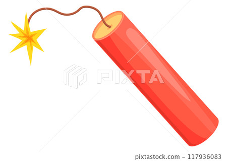 Dynamite with burning wick. Cartoon fuse explosive icon 117936083