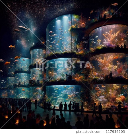 A fantastic aquarium at night 117936203