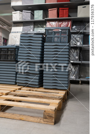 Plastic storage basket, kitchen drawer for storing vegetables. 117936376