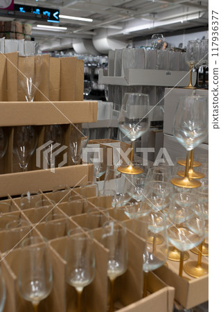 Wine glasses in cardboard boxes. 117936377