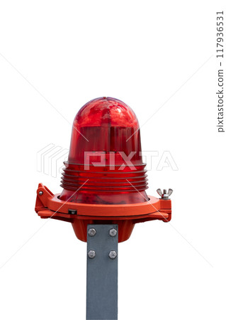 The red warning light is isolated on a white background. The red warning light is isolated on a white background. 117936531