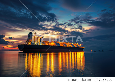 Gas liquefied for distribution by port of logistics a distribution using LNG natural gas tanker AI Generation 117936790