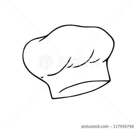 Chef Cap. Hand-drawn Kitchen Cooking Chef Hat. Isolated illustration on white background. Chef Cap. Hand-drawn Kitchen Cooking Chef Hat. Isolated illustration on white background. 117936798