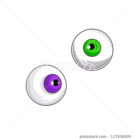 Halloween human eyes in cartoon style. Single blue and green eyeballs, pupil. Illustration for Halloween isolated on white background. 117936800