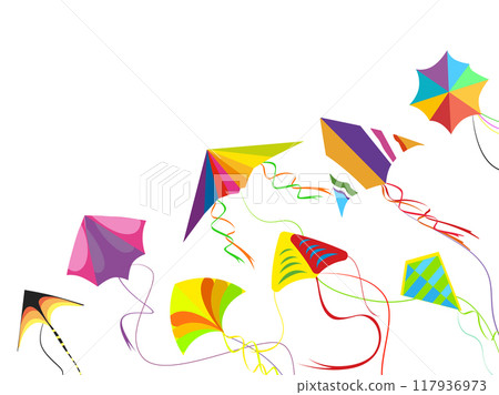 Banner flying kites with colored wings, banner for sankranti holiday Banner flying kites with colored wings, banner for sankranti holiday 117936973